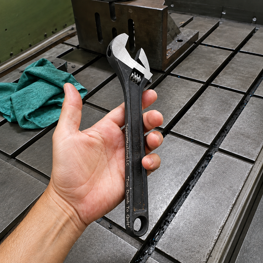 Topper Machine LLC, "Too Dumb To Quit", 10" Cresent Wrench, Made In USA